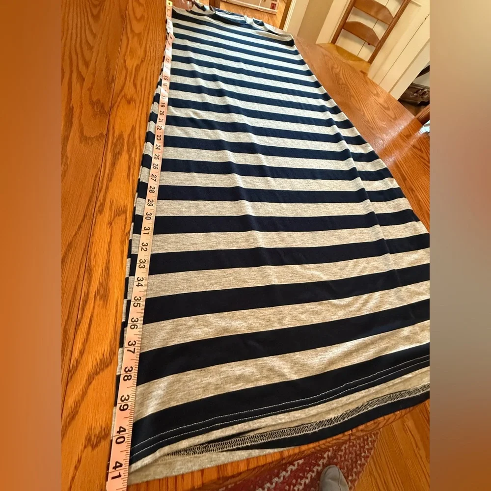 Navy Blue and Gray Striped Sleeveless Dress Ankle Length Casual Summer L - Picture 7 of 9